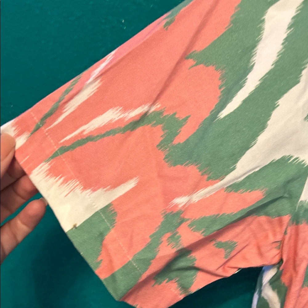 Women's Coral and Green Button Down Shirt - Picture 4 of 6